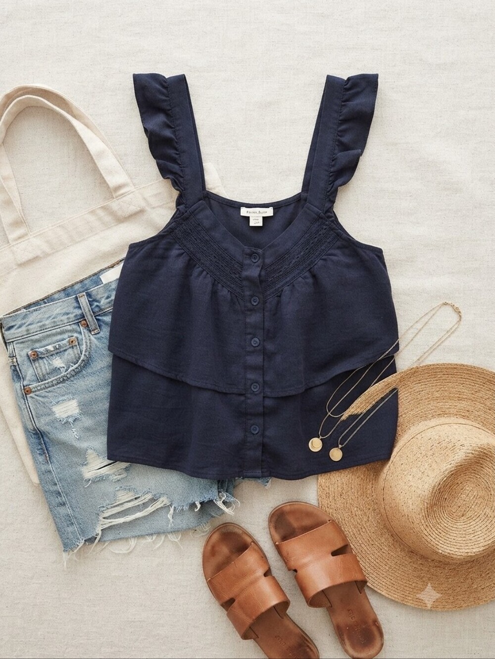 American Eagle Navy Blue Ruffle Tiered Tank Top